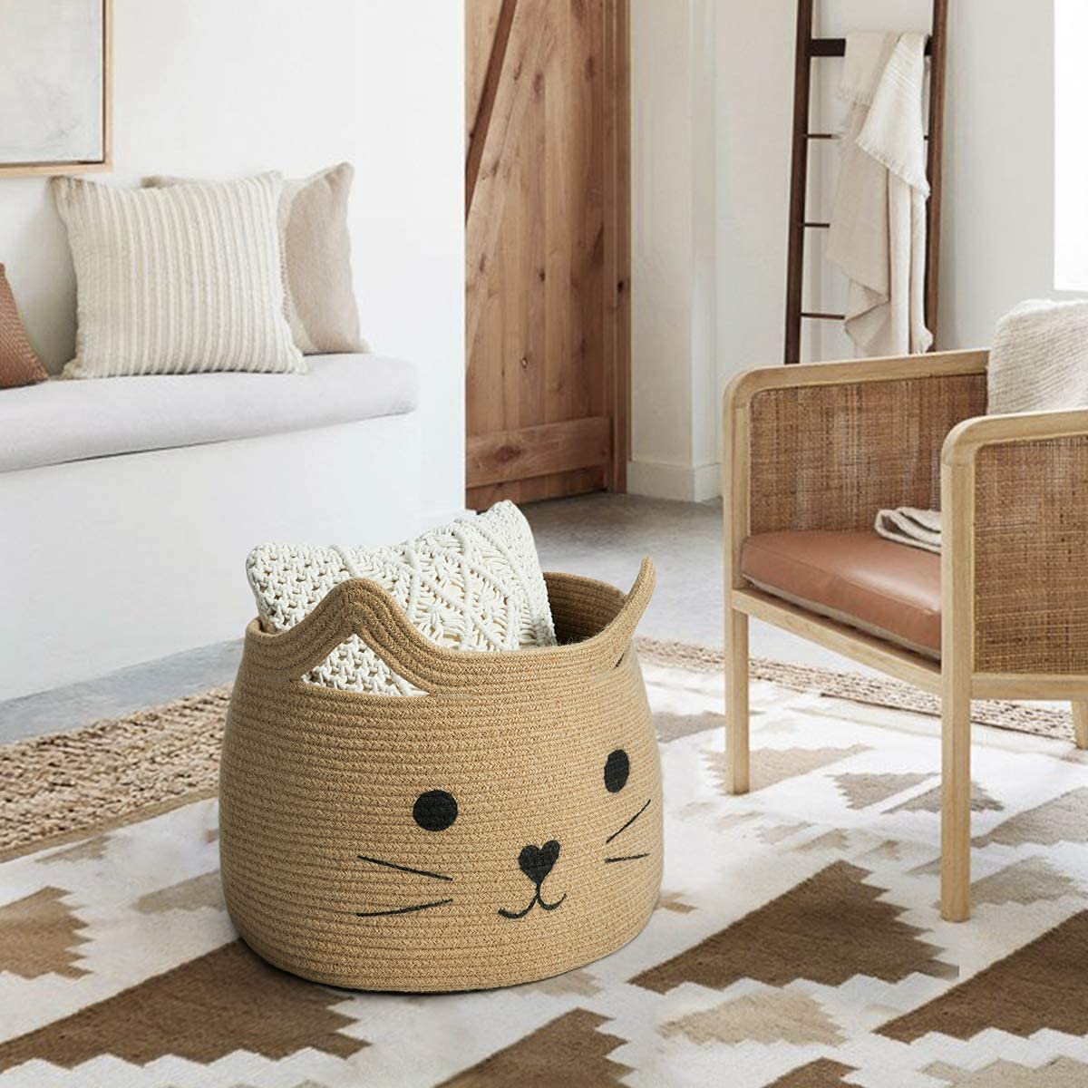 Alby Large Woven Jute Rope Rectangular Storage Basket, Laundry Basket Organizer For Toys, Blanket, Clothes, Towels, Gifts|Pet Gi